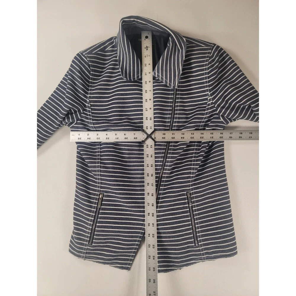 Lafayette 148 New York Striped Moto Jacket Size‎ 10 Asym Zip Raw Hem
